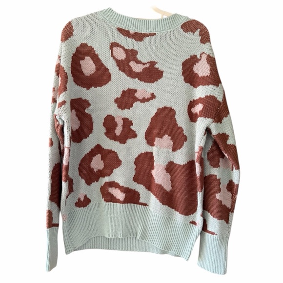 C+D+M Collection Women’s Mint Green Leopard Print Knit Sweater Size Large - Picture 2 of 9